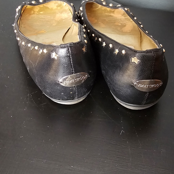 Jimmy Choo Black  Leather Star Cutout Flats - Picture 2 of 3